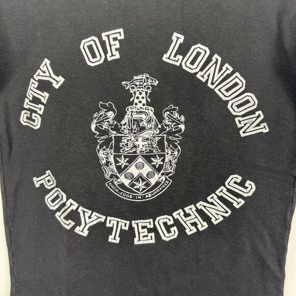 Vintage 80s City of London Polytechnic London Met Black Baby Tee T-Shirt Sz S - Picture 2 of 6